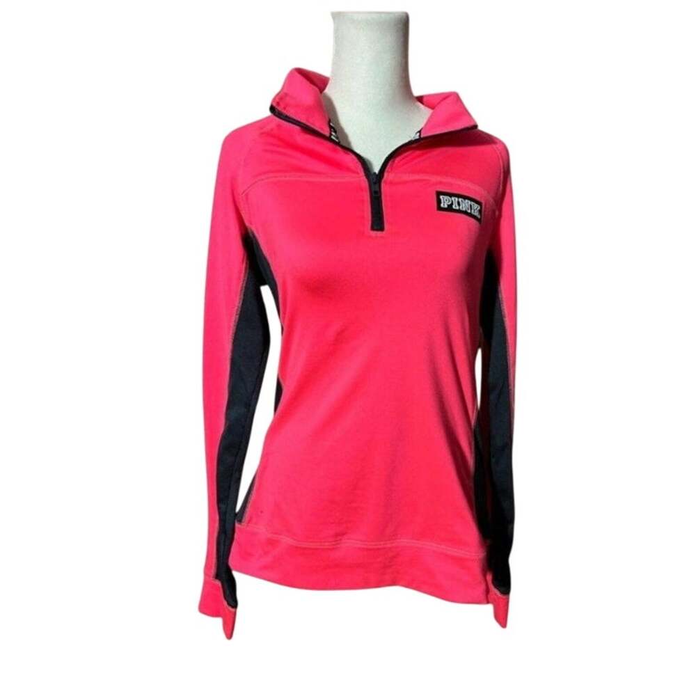 PINK Ultimate VS Half Zip Pullover Athletic Top Neon Pink Size L